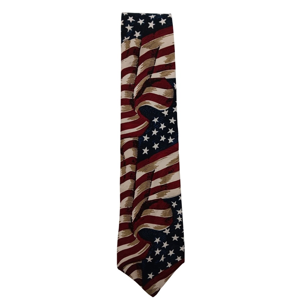 Museum Artifacts Waving American Flag Silk Tie Historical Americana Stars Stripe